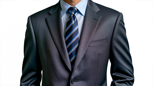 Professional Businessman Wearing a Formal Dark Gray Suit with a Striped Silk Necktie for Corporate and Executive Portraits