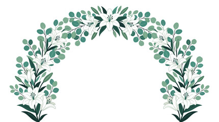 Fototapeta premium Elegant White Lily and Green Eucalyptus Leaf Floral Arch Vector Illustration
