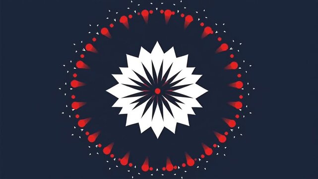 Geometric Floral Pattern with Red Accents on Dark Background