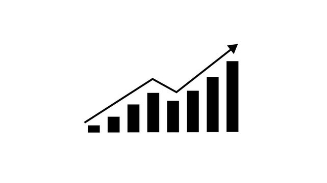 Motion animated graph footage. Statistics bars columns growth, arrow up. Finance, Bar graph going up, Profit concept, positive increase chart. business graph Strategy on white background .