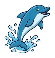 Fototapeta premium Smiling Blue Dolphin Leaping from Water Playfully with Splashes Expressing Joyful Moment