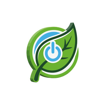 green energy leaf power button vector logo