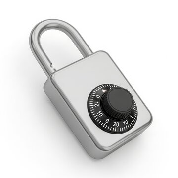 Combination lock with metal shackle isolated on white background