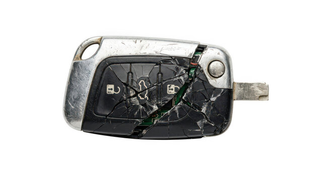 Broken car key fob isolated on transparent background