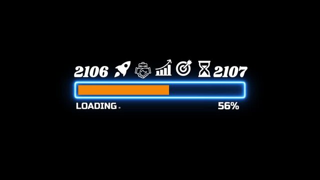 Futuristic Neon Loading Progress Bar with New Year 2106  to 2107 Countdown and Business Icons 4k video