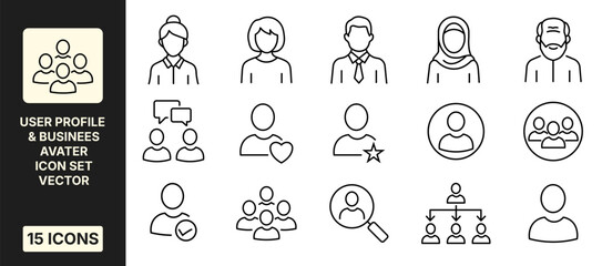 Fototapeta premium User profile and business avatar icon set, professional people icons for web and mobile app design, vector illustration