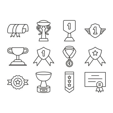 award trophy and medal prize icons set