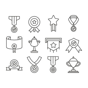 award trophy and medal prize icons set