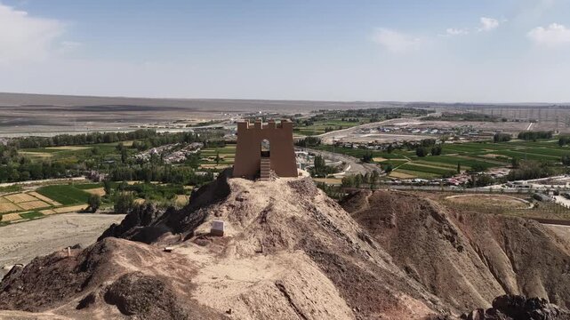 Ancient Chinese Great Wall Watchtower and Fortification on Rugged Mountains in Gansu Province, Northwest China