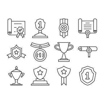 award trophy and medal prize icons set