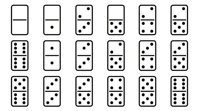 Set of sixteen minimalist black and white dice face icons for design projects.