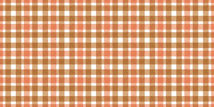 Seamless orange and brown plaid pattern background with woven texture for fabric, tablecloth, and wallpaper design.
