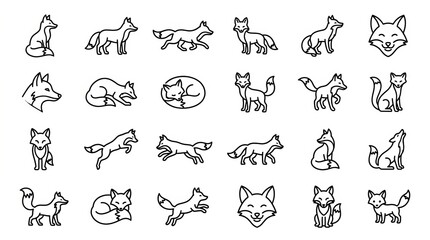 Fototapeta premium Collection of hand drawn cartoon cats in various playful poses and activities.