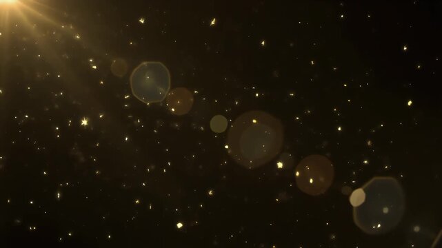 Soft glowing dust motes drifting isolated on black background 