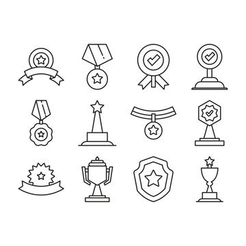 award trophy and medal prize icons set