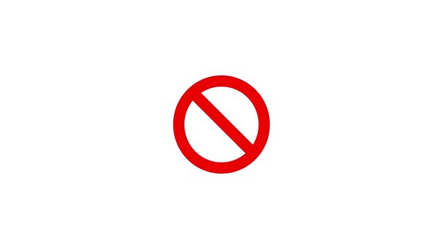 Red prohibition symbol with crumpled texture animated on white background, forbidden or no entry sign icon. no icon, no sign