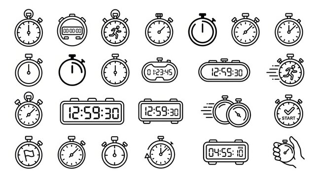 Collection of vintage and modern analog clock faces showing various times and styles.