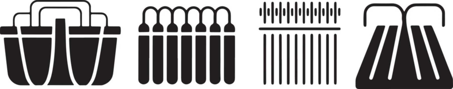 Abstract patterns and geometric shapes in a collection of black icons for visual communication