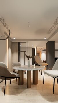 Luxury Modern Condo Dining Area with Minimalist Design and Elegant Furnishings