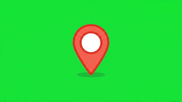 Red location pin icon on green screen background