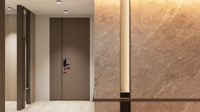 Modern condominium entrance hallway with elegant lighting and minimal design