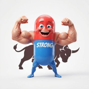 Muscular capsule character, a fun illustration of the idiom strong as an ox