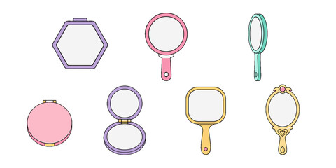 Set of pastel handheld and compact mirrors in simple vector style © Mark