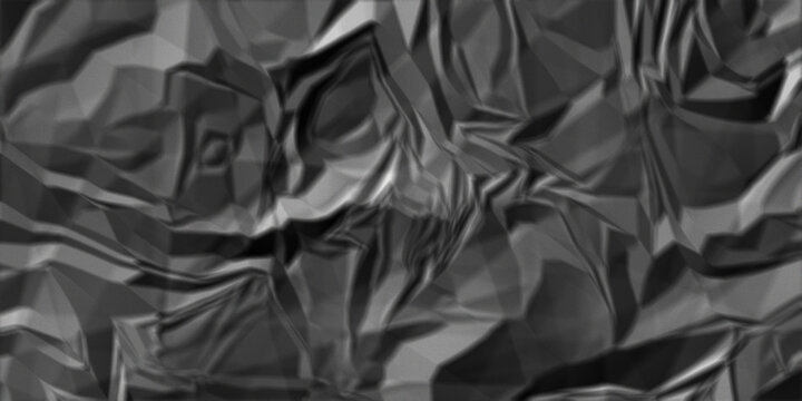 Black crumpled paper background displaying low poly polygon geometric texture