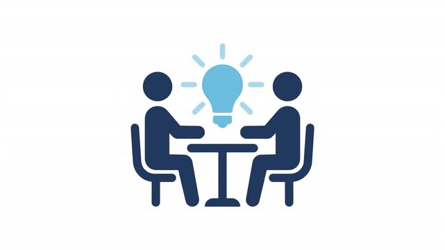 Animated Business Brainstorming Icon. Two People Meeting with Lightbulb for Creative Idea Generation, Corporate Problem Solving, and Innovation Strategy UI Design