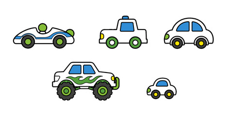 Set of cartoon toy cars and truck vector illustration © Mark