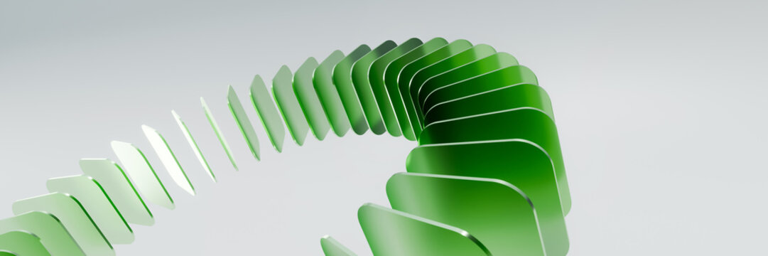 Continuous green ring shape, circular economy and environmental innovation concept, abstract background