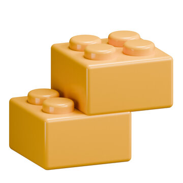 Yellow Plastic Building Blocks 3D Render Isolated