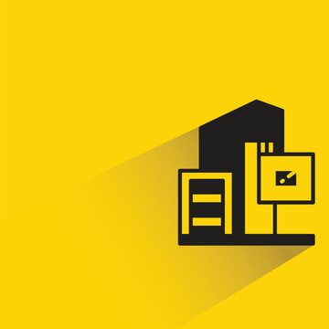 modern house building with shadow on yellow background