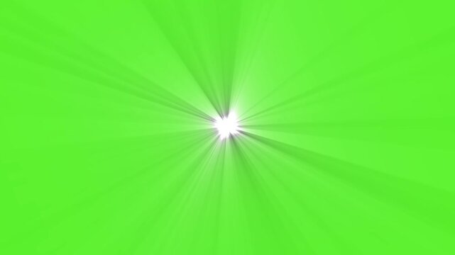 sun shining light optical lens flare effect with rotating sunlight rays on green background Chroma Key ,golden rays of light optical lens flare bright light on green screen background