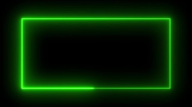 green neon frame animation, glowing light border, bright rectangular neon outline, clean alpha background, minimal light box effect, futuristic neon border loop. 4K