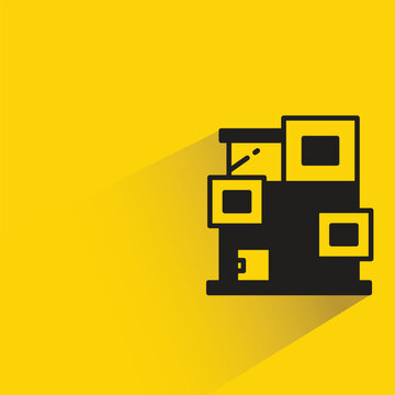 modern house building with shadow on yellow background