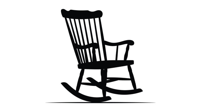 Black silhouette of a vintage wooden rocking chair isolated on a clean plain white background surface
