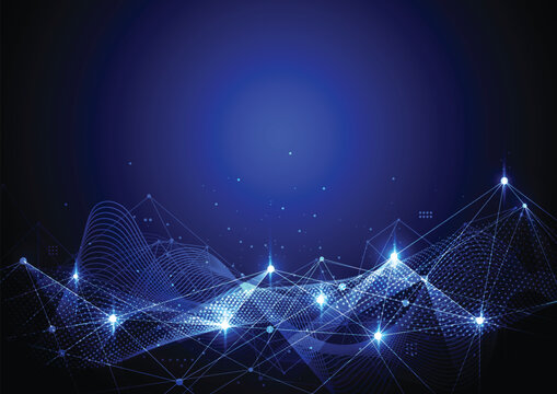 Abstract Blue Digital Technology Network Mesh Background with Glowing Lines and Dots Connection Concept