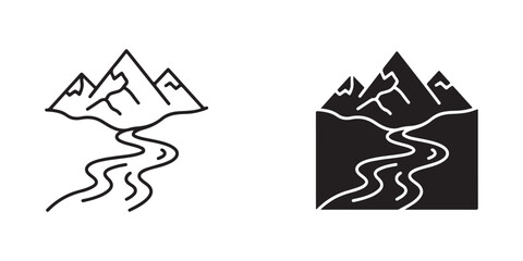 Fototapeta premium Mountain Landscape with Flowing River Streamline Icon Design Isolated Vector Illustration