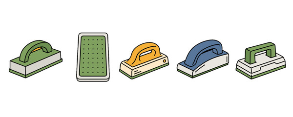 Set of hand sanding blocks and abrasive pad vector illustration © Mark