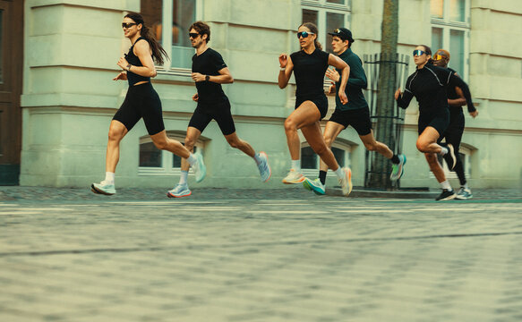 Urban running with a group shows endurance on the street