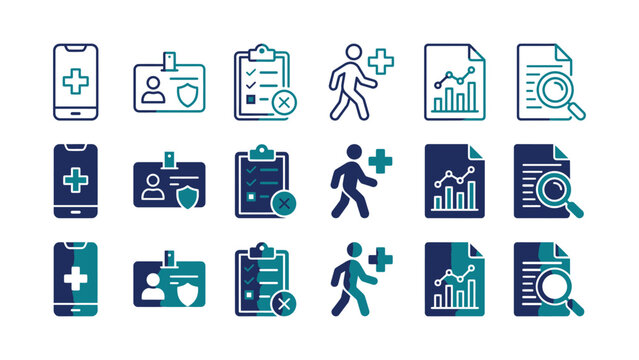 Collection Of Teal colored Line Icons Representing Healthcare Identification And Data Analysis Concepts medical vector
