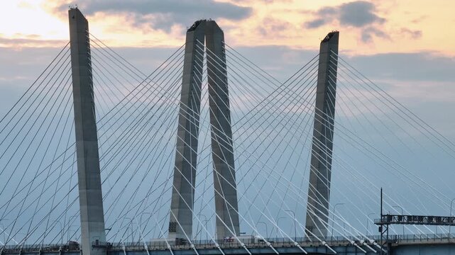 Aerial view of The Tappan Zee Bridge on a summer day. Shot at dusk in Tarrytown.