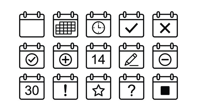 Collection of calendar icons with various symbols representing dates events and scheduling options icon schedule