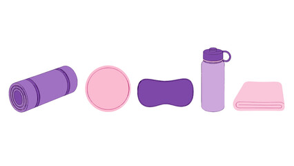 Vector yoga workout essentials with mat balance pad bottle and towel © Mark