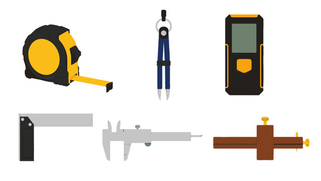Set of measuring and drafting tools in flat vector style