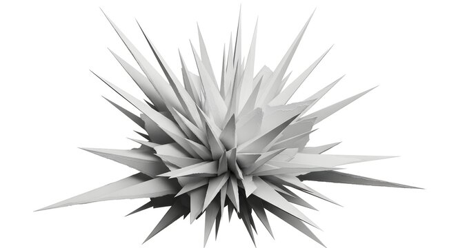 Abstract 3d render of a sharp spiked geometric object isolated on a plain white background for design