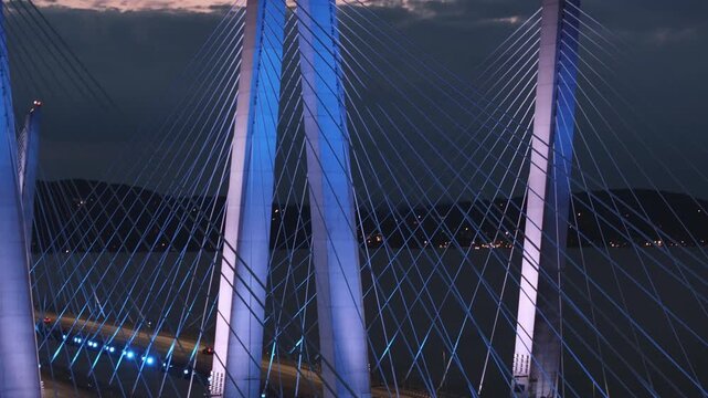 Aerial view of The Tappan Zee Bridge at night. Shot at dusk in Tarrytown.