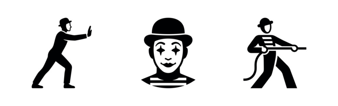 Mime Artist and Circus Performer Characters Icons