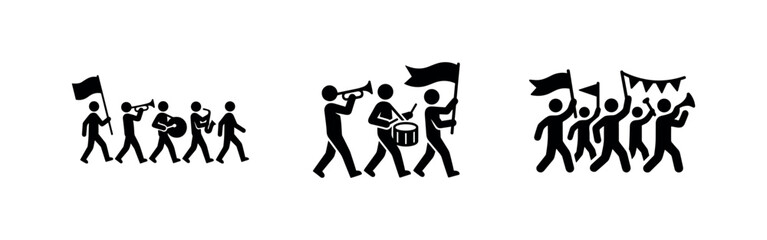 Fototapeta premium Marching Band and Protest Parade People Icons